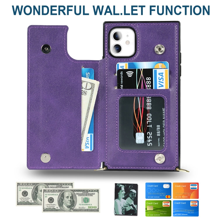 For iPhone 11 Cross-body Square Double Buckle Flip Card Bag TPU+PU Case with Card Slots & Wallet & Photo & Strap