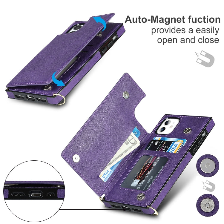 For iPhone 11 Cross-body Square Double Buckle Flip Card Bag TPU+PU Case with Card Slots & Wallet & Photo & Strap