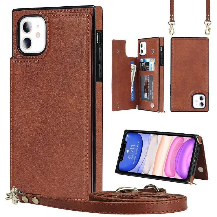 For iPhone 11 Cross-body Square Double Buckle Flip Card Bag TPU+PU Case with Card Slots & Wallet & Photo & Strap