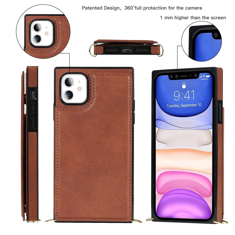 For iPhone 11 Cross-body Square Double Buckle Flip Card Bag TPU+PU Case with Card Slots & Wallet & Photo & Strap