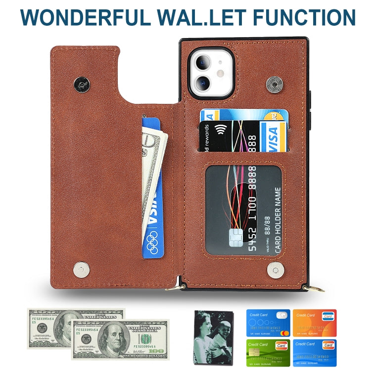 For iPhone 11 Cross-body Square Double Buckle Flip Card Bag TPU+PU Case with Card Slots & Wallet & Photo & Strap