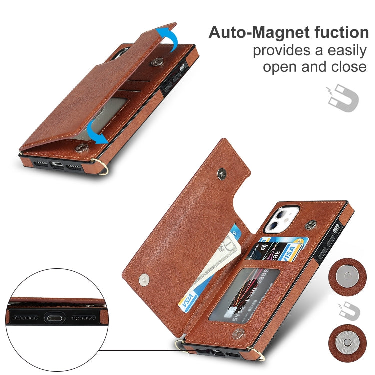 For iPhone 11 Cross-body Square Double Buckle Flip Card Bag TPU+PU Case with Card Slots & Wallet & Photo & Strap