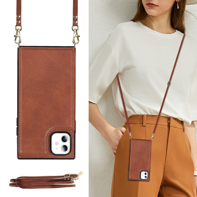 For iPhone 11 Cross-body Square Double Buckle Flip Card Bag TPU+PU Case with Card Slots & Wallet & Photo & Strap