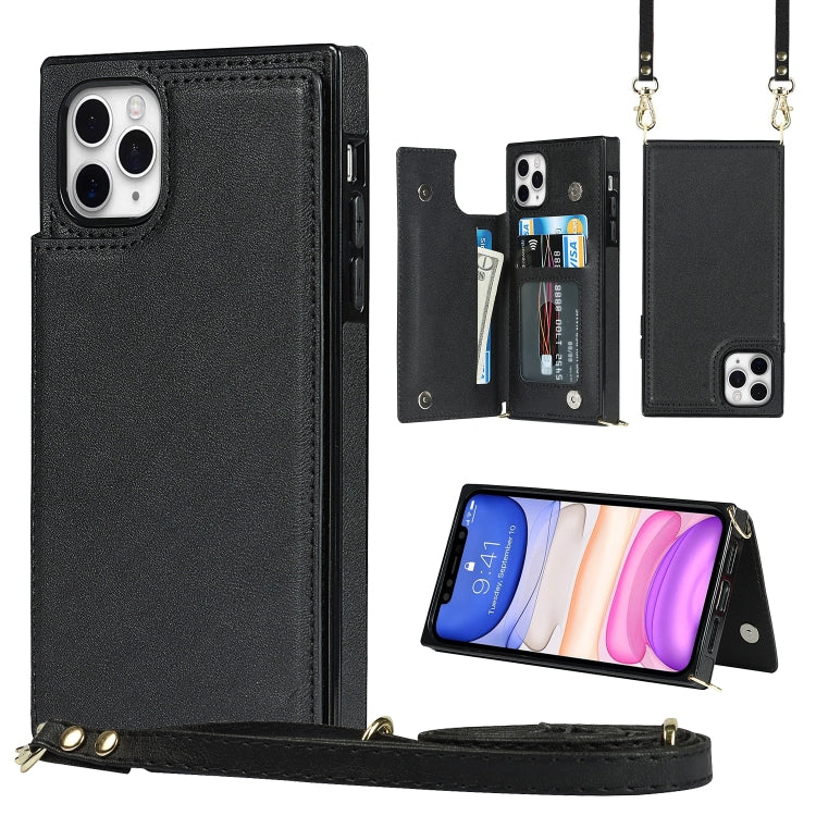 For iPhone 11 Pro Cross-body Square Double Buckle Flip Card Bag TPU+PU Case with Card Slots & Wallet & Photo & Strap