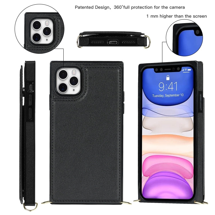 For iPhone 11 Pro Cross-body Square Double Buckle Flip Card Bag TPU+PU Case with Card Slots & Wallet & Photo & Strap