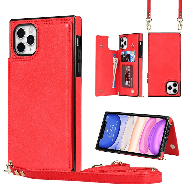 For iPhone 11 Pro Cross-body Square Double Buckle Flip Card Bag TPU+PU Case with Card Slots & Wallet & Photo & Strap
