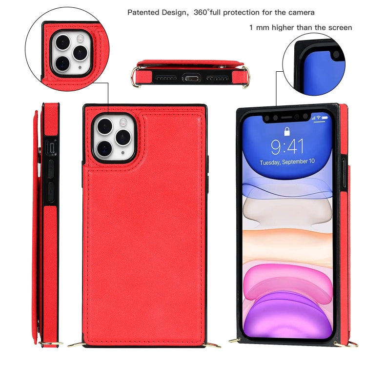 For iPhone 11 Pro Cross-body Square Double Buckle Flip Card Bag TPU+PU Case with Card Slots & Wallet & Photo & Strap