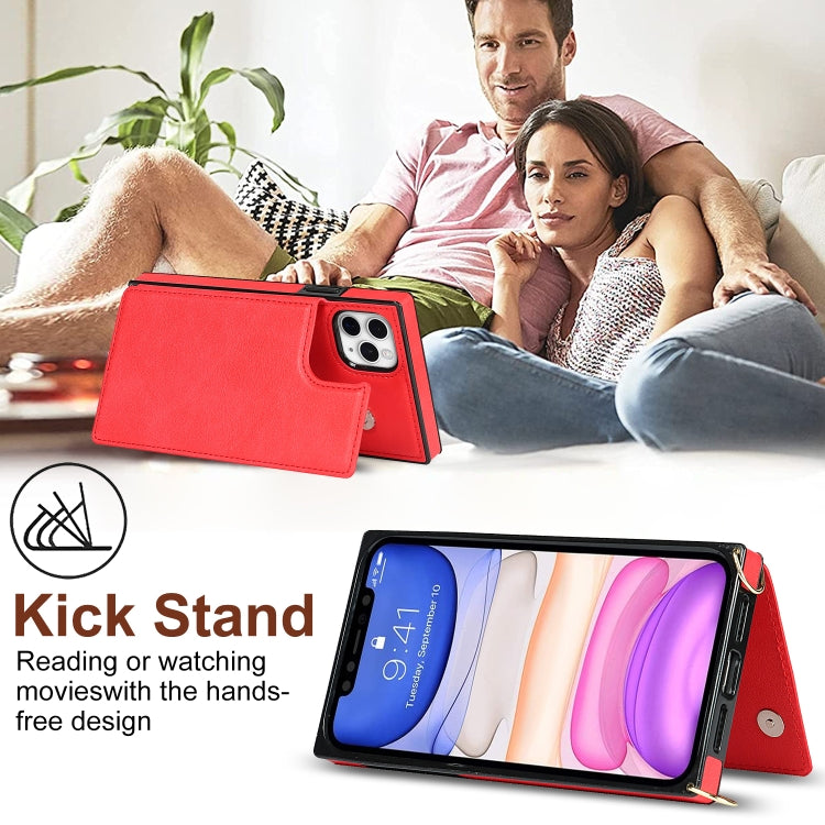 For iPhone 11 Pro Cross-body Square Double Buckle Flip Card Bag TPU+PU Case with Card Slots & Wallet & Photo & Strap