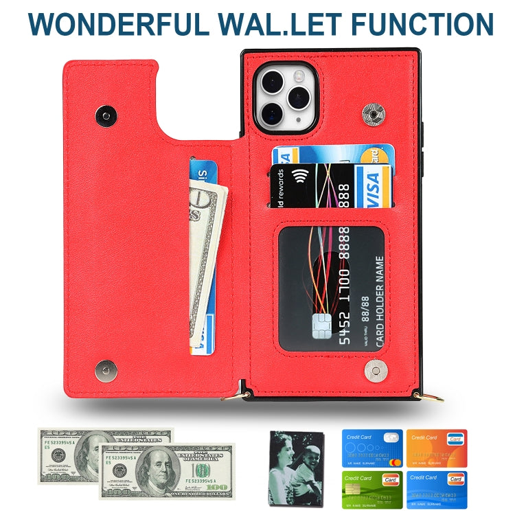 For iPhone 11 Pro Cross-body Square Double Buckle Flip Card Bag TPU+PU Case with Card Slots & Wallet & Photo & Strap