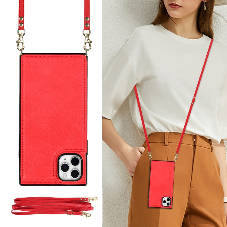 For iPhone 11 Pro Cross-body Square Double Buckle Flip Card Bag TPU+PU Case with Card Slots & Wallet & Photo & Strap