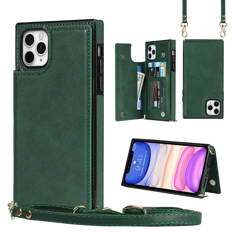 For iPhone 11 Pro Cross-body Square Double Buckle Flip Card Bag TPU+PU Case with Card Slots & Wallet & Photo & Strap