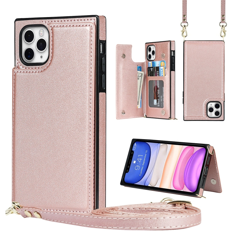 For iPhone 11 Pro Cross-body Square Double Buckle Flip Card Bag TPU+PU Case with Card Slots & Wallet & Photo & Strap
