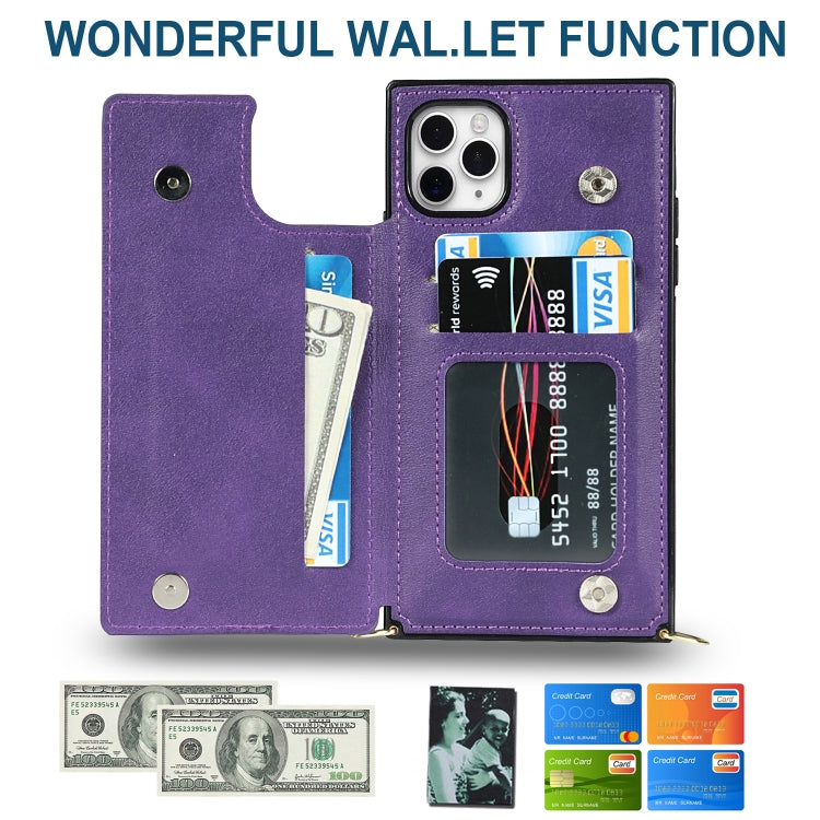 For iPhone 11 Pro Cross-body Square Double Buckle Flip Card Bag TPU+PU Case with Card Slots & Wallet & Photo & Strap