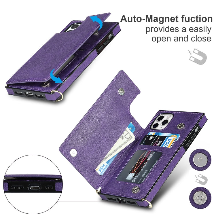 For iPhone 11 Pro Cross-body Square Double Buckle Flip Card Bag TPU+PU Case with Card Slots & Wallet & Photo & Strap