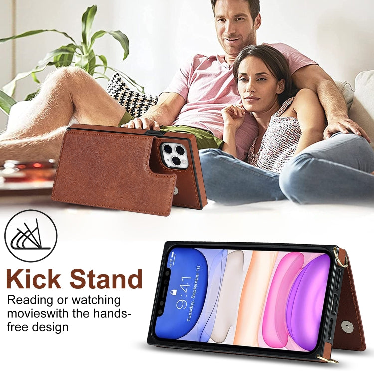 For iPhone 11 Pro Cross-body Square Double Buckle Flip Card Bag TPU+PU Case with Card Slots & Wallet & Photo & Strap