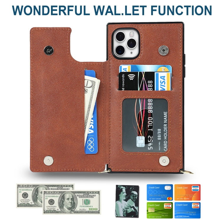 For iPhone 11 Pro Cross-body Square Double Buckle Flip Card Bag TPU+PU Case with Card Slots & Wallet & Photo & Strap