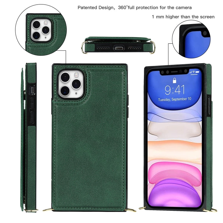For iPhone 11 Pro Max Cross-body Square Double Buckle Flip Card Bag TPU+PU Case with Card Slots & Wallet & Photo & Strap