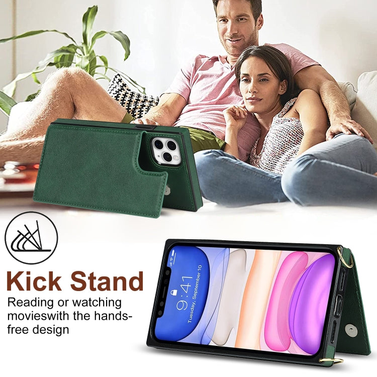 For iPhone 11 Pro Max Cross-body Square Double Buckle Flip Card Bag TPU+PU Case with Card Slots & Wallet & Photo & Strap