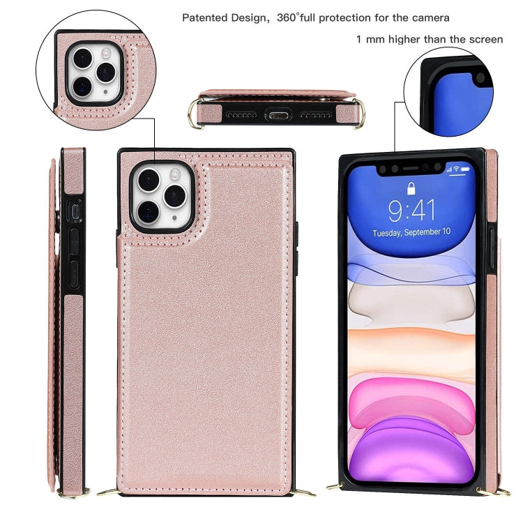 For iPhone 11 Pro Max Cross-body Square Double Buckle Flip Card Bag TPU+PU Case with Card Slots & Wallet & Photo & Strap