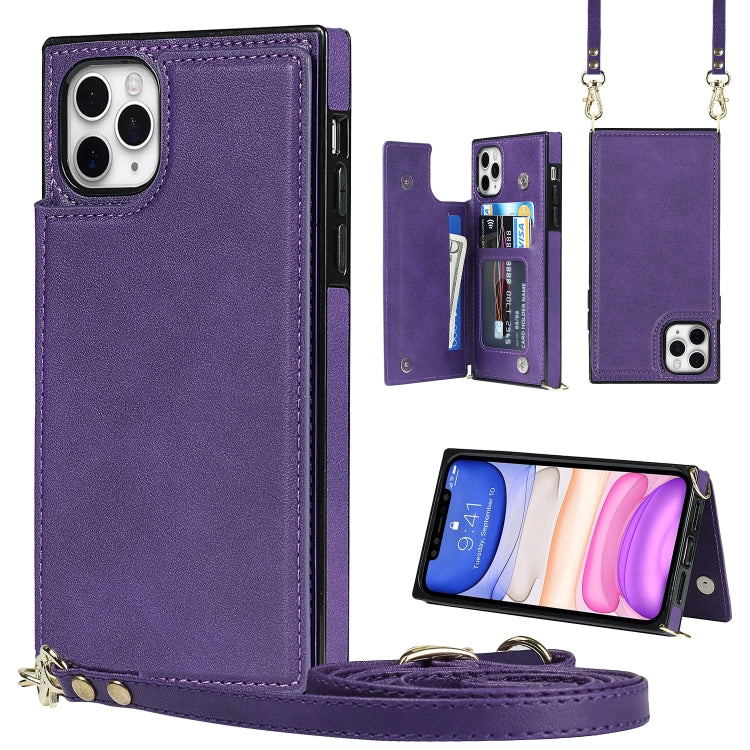 For iPhone 11 Pro Max Cross-body Square Double Buckle Flip Card Bag TPU+PU Case with Card Slots & Wallet & Photo & Strap