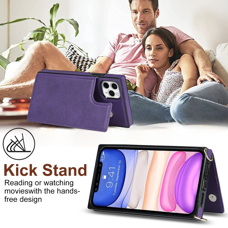 For iPhone 11 Pro Max Cross-body Square Double Buckle Flip Card Bag TPU+PU Case with Card Slots & Wallet & Photo & Strap