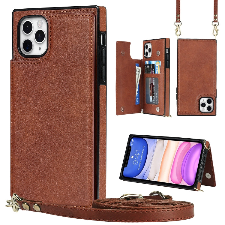 For iPhone 11 Pro Max Cross-body Square Double Buckle Flip Card Bag TPU+PU Case with Card Slots & Wallet & Photo & Strap