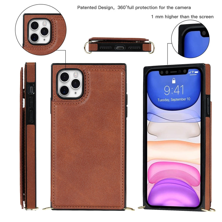 For iPhone 11 Pro Max Cross-body Square Double Buckle Flip Card Bag TPU+PU Case with Card Slots & Wallet & Photo & Strap