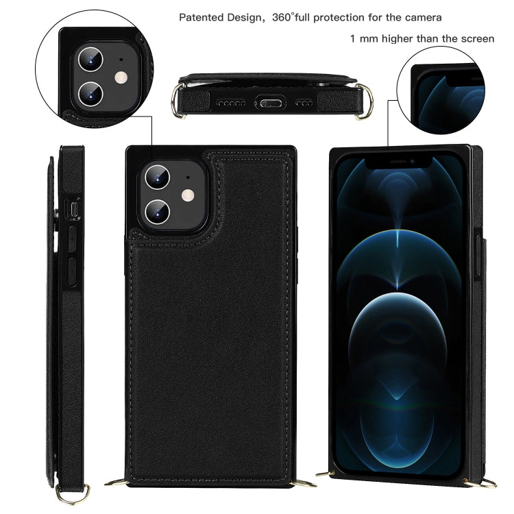 For iPhone 12 / 12 Pro Cross-body Square Double Buckle Flip Card Bag TPU+PU Case with Card Slots & Wallet & Photo & Strap