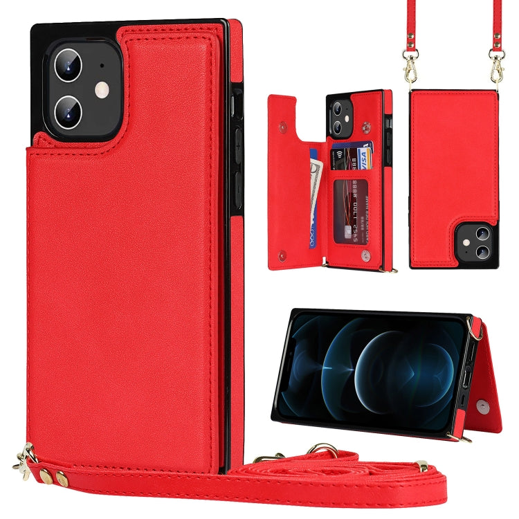 For iPhone 12 / 12 Pro Cross-body Square Double Buckle Flip Card Bag TPU+PU Case with Card Slots & Wallet & Photo & Strap