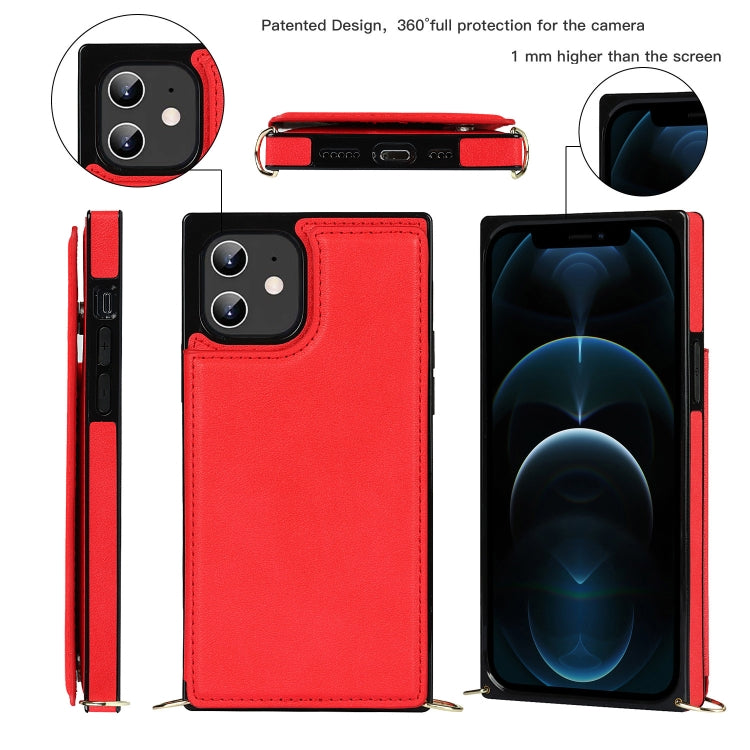 For iPhone 12 / 12 Pro Cross-body Square Double Buckle Flip Card Bag TPU+PU Case with Card Slots & Wallet & Photo & Strap