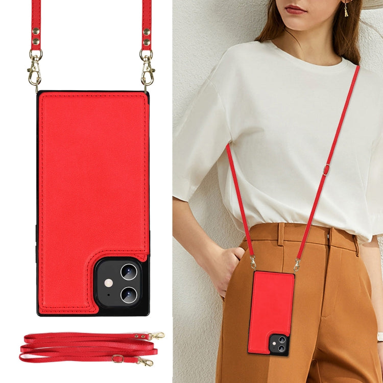 For iPhone 12 / 12 Pro Cross-body Square Double Buckle Flip Card Bag TPU+PU Case with Card Slots & Wallet & Photo & Strap