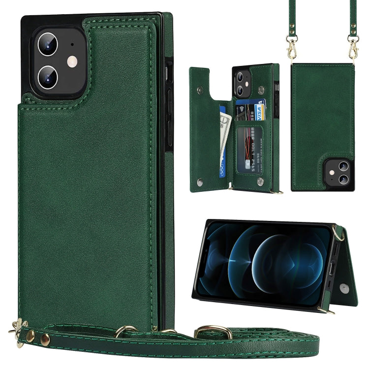 For iPhone 12 / 12 Pro Cross-body Square Double Buckle Flip Card Bag TPU+PU Case with Card Slots & Wallet & Photo & Strap