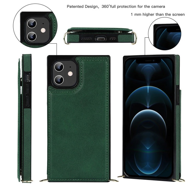 For iPhone 12 / 12 Pro Cross-body Square Double Buckle Flip Card Bag TPU+PU Case with Card Slots & Wallet & Photo & Strap