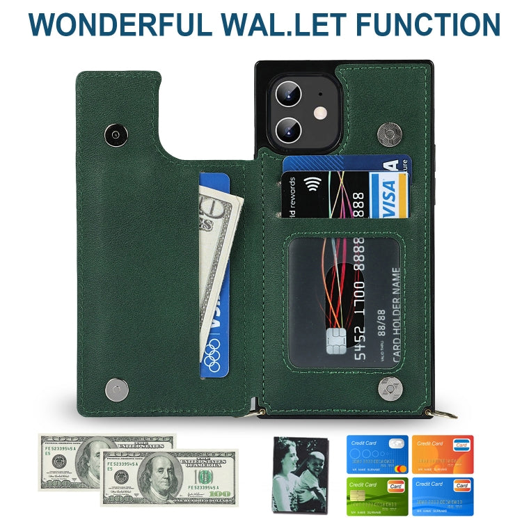 For iPhone 12 / 12 Pro Cross-body Square Double Buckle Flip Card Bag TPU+PU Case with Card Slots & Wallet & Photo & Strap