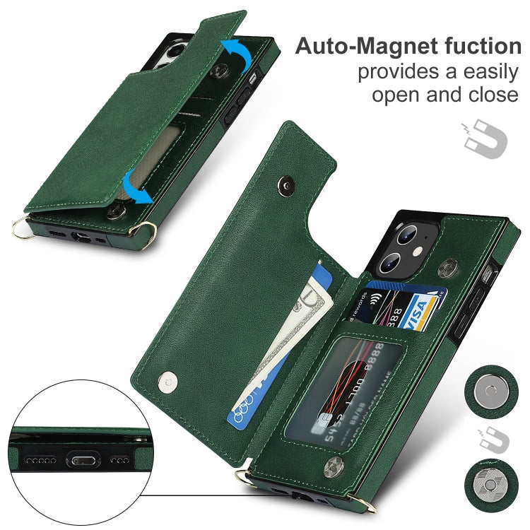 For iPhone 12 / 12 Pro Cross-body Square Double Buckle Flip Card Bag TPU+PU Case with Card Slots & Wallet & Photo & Strap