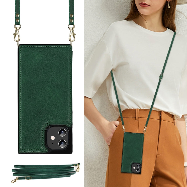 For iPhone 12 / 12 Pro Cross-body Square Double Buckle Flip Card Bag TPU+PU Case with Card Slots & Wallet & Photo & Strap