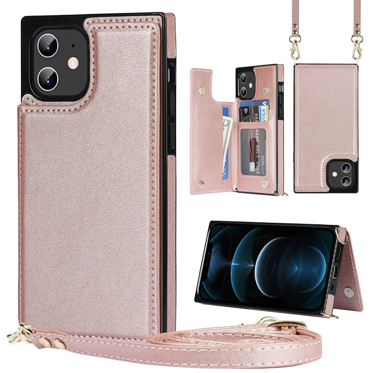 For iPhone 12 / 12 Pro Cross-body Square Double Buckle Flip Card Bag TPU+PU Case with Card Slots & Wallet & Photo & Strap