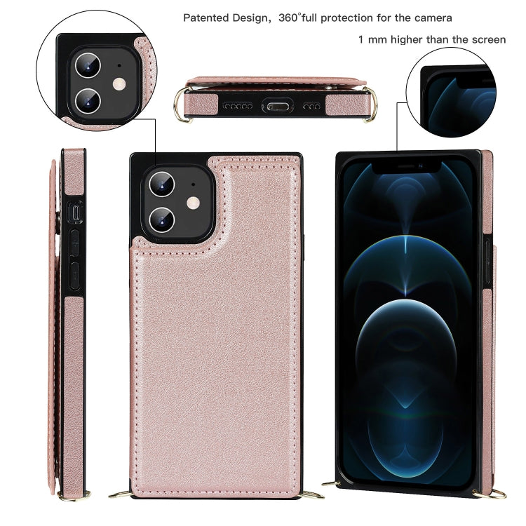 For iPhone 12 / 12 Pro Cross-body Square Double Buckle Flip Card Bag TPU+PU Case with Card Slots & Wallet & Photo & Strap