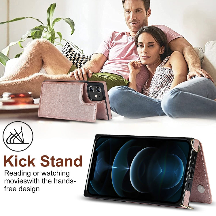 For iPhone 12 / 12 Pro Cross-body Square Double Buckle Flip Card Bag TPU+PU Case with Card Slots & Wallet & Photo & Strap