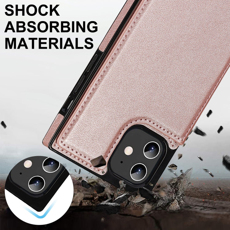 For iPhone 12 / 12 Pro Cross-body Square Double Buckle Flip Card Bag TPU+PU Case with Card Slots & Wallet & Photo & Strap