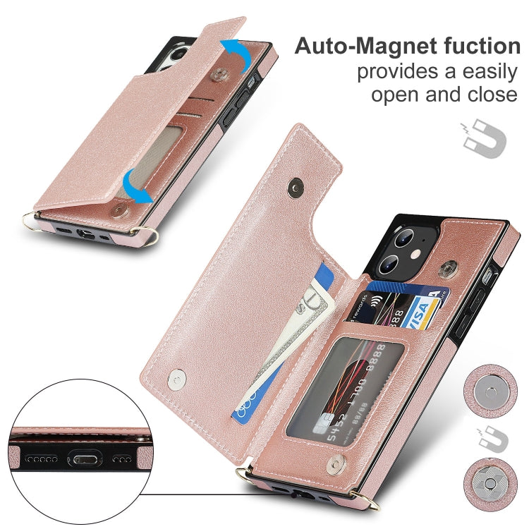 For iPhone 12 / 12 Pro Cross-body Square Double Buckle Flip Card Bag TPU+PU Case with Card Slots & Wallet & Photo & Strap