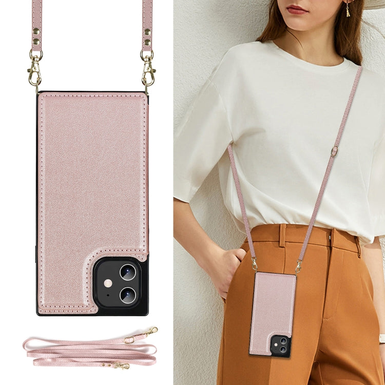 For iPhone 12 / 12 Pro Cross-body Square Double Buckle Flip Card Bag TPU+PU Case with Card Slots & Wallet & Photo & Strap