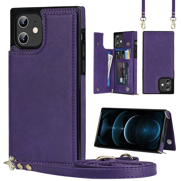 For iPhone 12 / 12 Pro Cross-body Square Double Buckle Flip Card Bag TPU+PU Case with Card Slots & Wallet & Photo & Strap