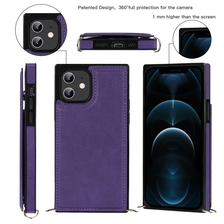 For iPhone 12 / 12 Pro Cross-body Square Double Buckle Flip Card Bag TPU+PU Case with Card Slots & Wallet & Photo & Strap