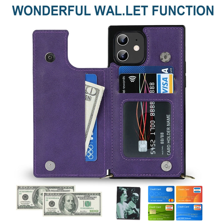 For iPhone 12 / 12 Pro Cross-body Square Double Buckle Flip Card Bag TPU+PU Case with Card Slots & Wallet & Photo & Strap