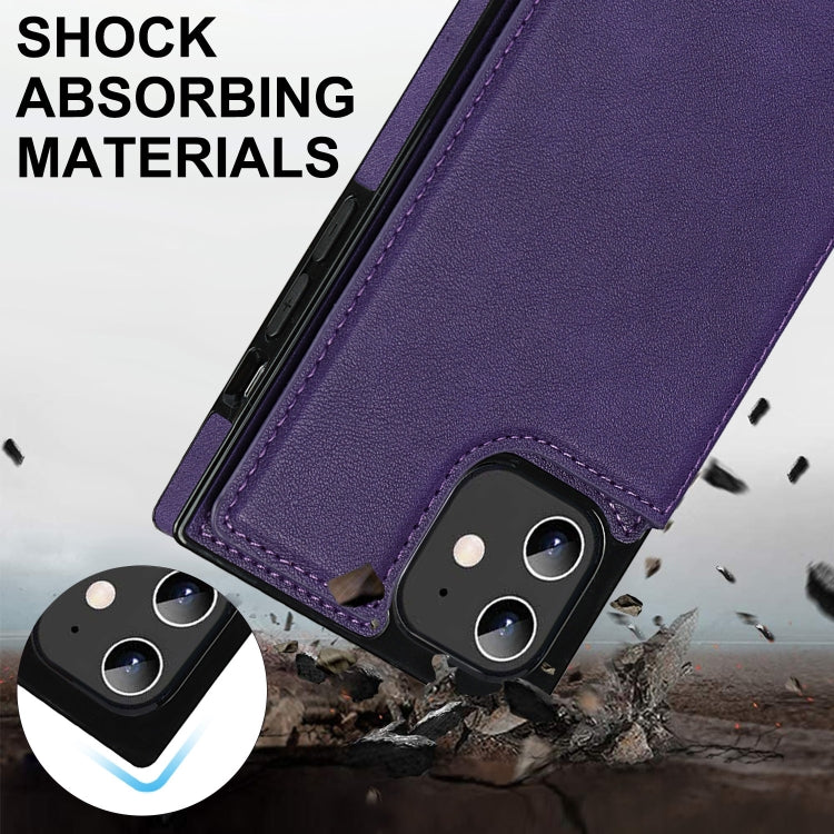 For iPhone 12 / 12 Pro Cross-body Square Double Buckle Flip Card Bag TPU+PU Case with Card Slots & Wallet & Photo & Strap