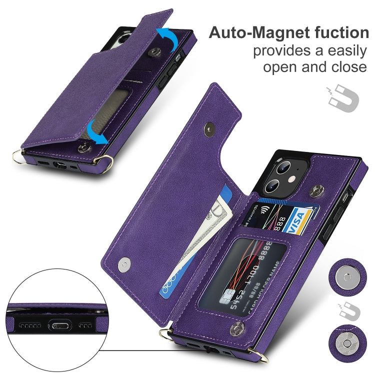 For iPhone 12 / 12 Pro Cross-body Square Double Buckle Flip Card Bag TPU+PU Case with Card Slots & Wallet & Photo & Strap