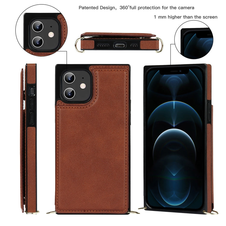 For iPhone 12 / 12 Pro Cross-body Square Double Buckle Flip Card Bag TPU+PU Case with Card Slots & Wallet & Photo & Strap