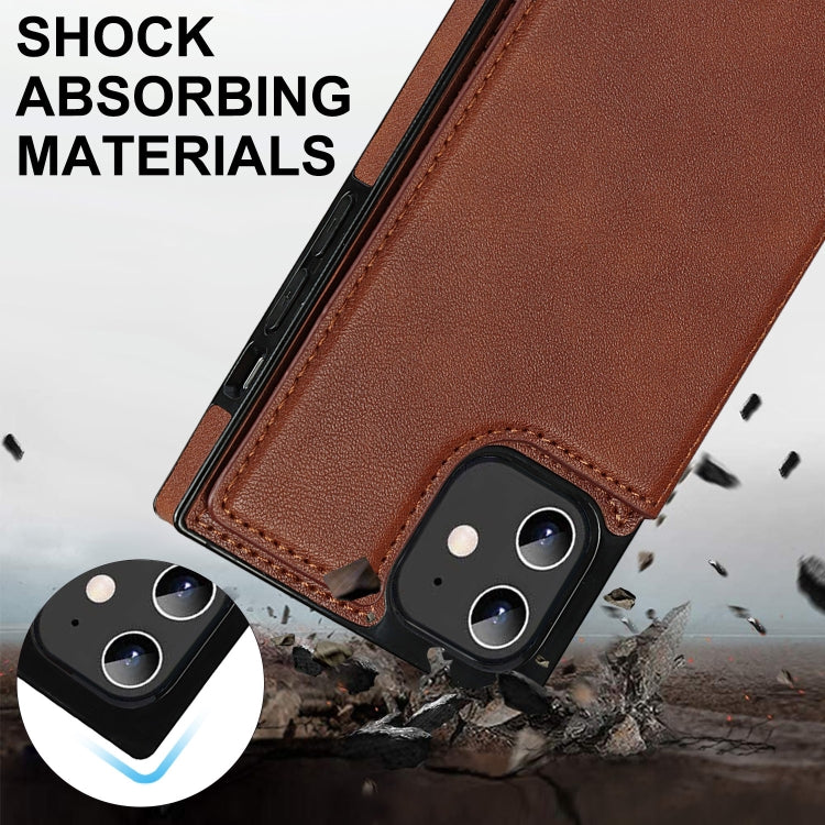 For iPhone 12 / 12 Pro Cross-body Square Double Buckle Flip Card Bag TPU+PU Case with Card Slots & Wallet & Photo & Strap