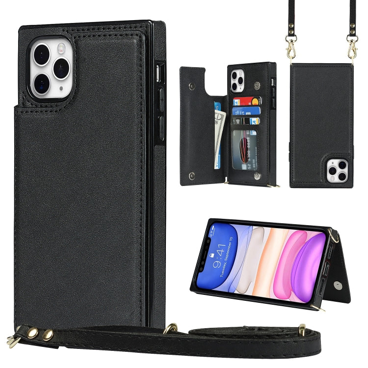 For iPhone 12 Pro Max Cross-body Square Double Buckle Flip Card Bag TPU+PU Case with Card Slots & Wallet & Photo & Strap